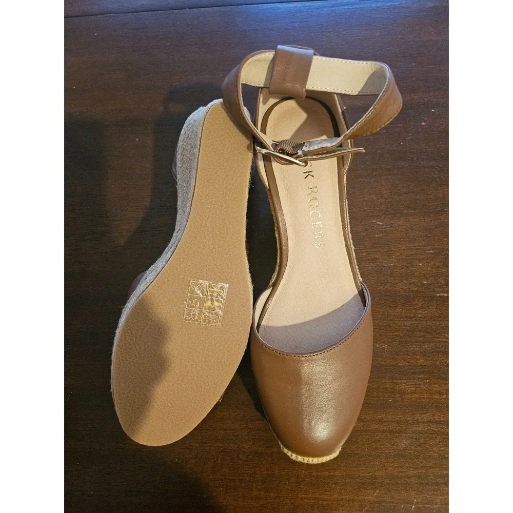 Jack Rogers‎ Palmer Ankle Strap Espadrille Pumps Brown Leather Size 6M NEW